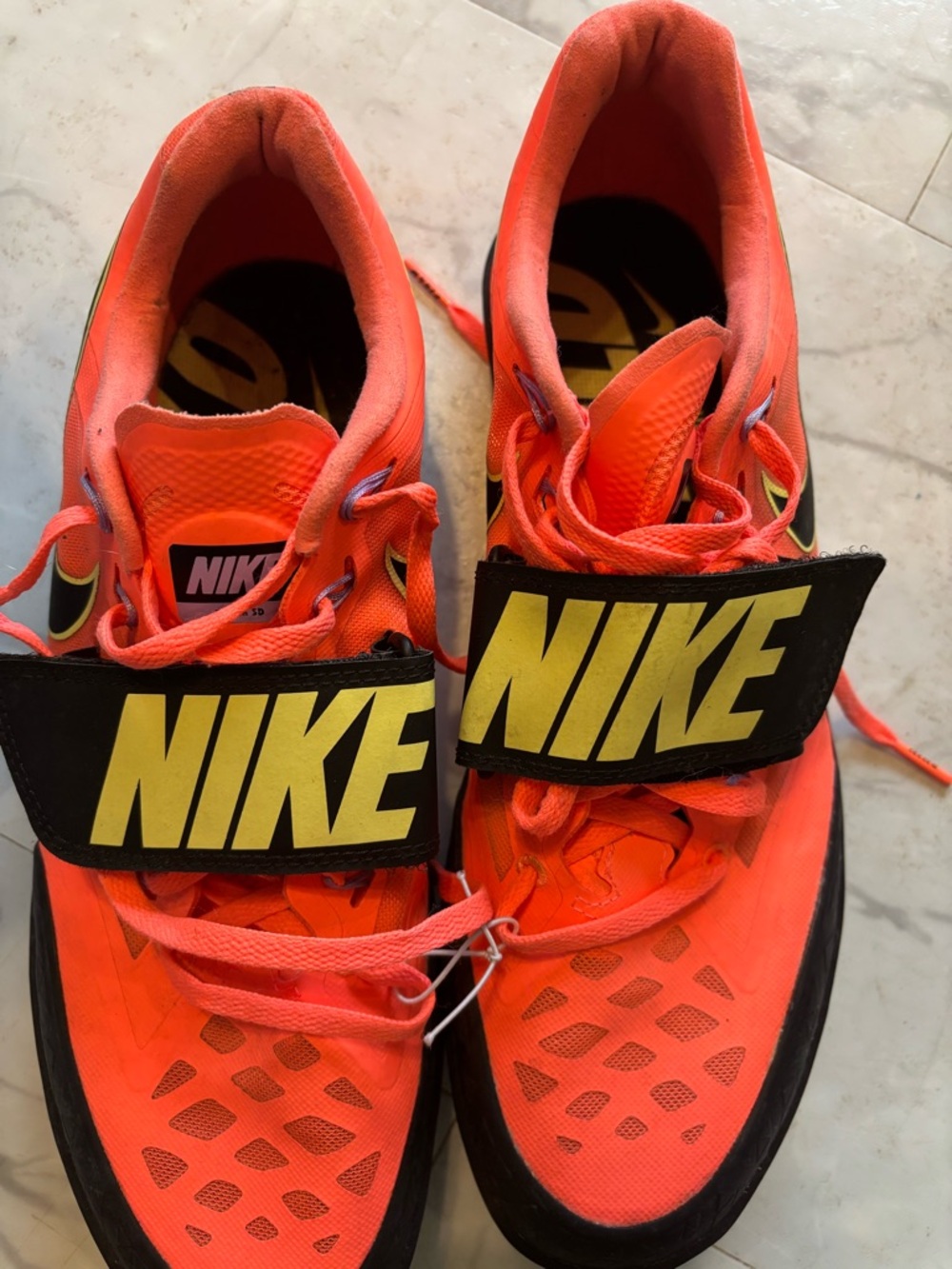 Nike Neon Orange Training Shoes with Yellow NIKE Strap